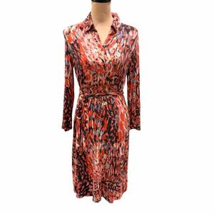 Cabi Abstract Watercolor Jersey Knit Shirt Dress Belted V-Neck 3/4 Sleeve Small